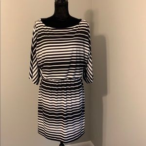 Black & white elastic waist dress
